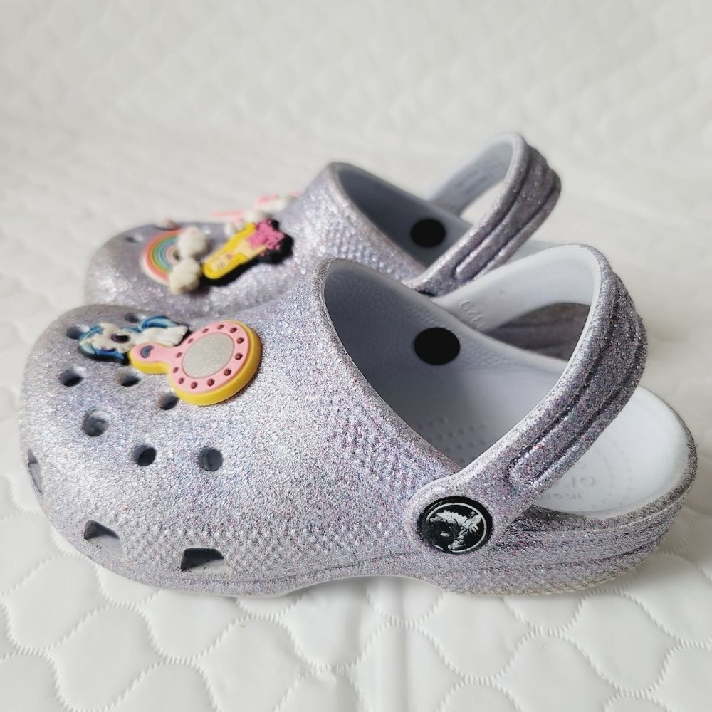 CROCS Silver Glitter Clogs Girls Size 10